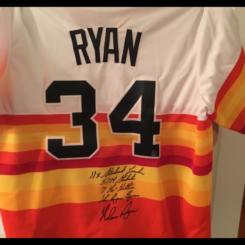 Nolan Ryan Signed and Heavy Inscribed Houston Astros Cooperstown Jersey